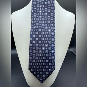 Canali 100% Silk Jacquard Tie – Navy & Periwinkle Blue Medallion, Made in Italy,